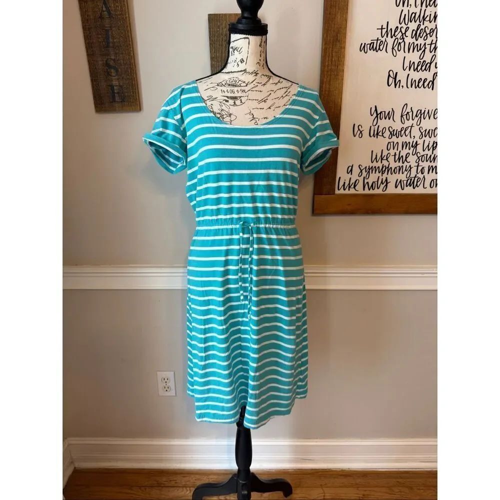 Columbia Women's Striped Omni-Wick PFG Drawstring Waist Dress Blue White Small